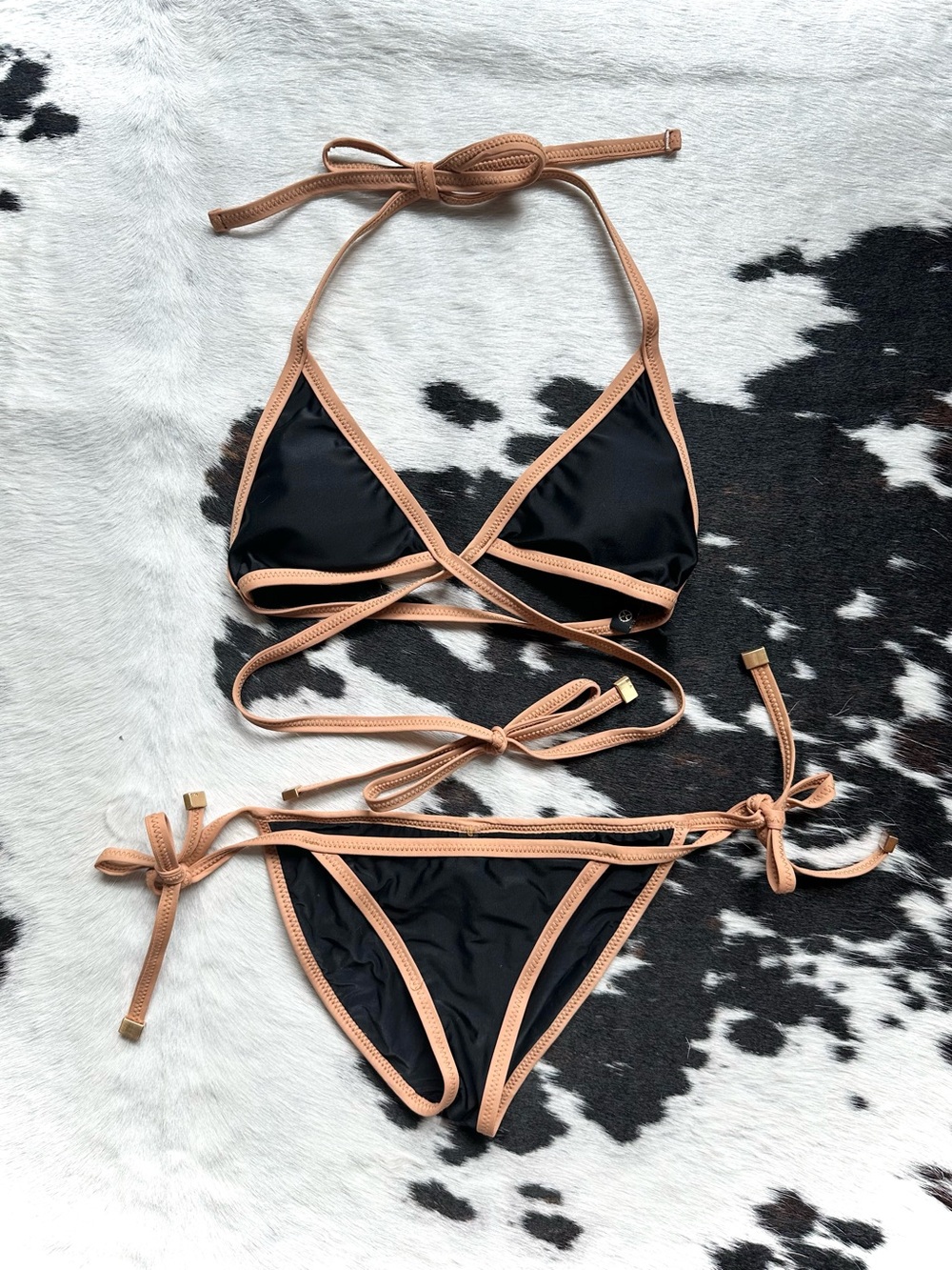 Vix Black Bikini with Tan Trim Two-Piece Swimsuit Small